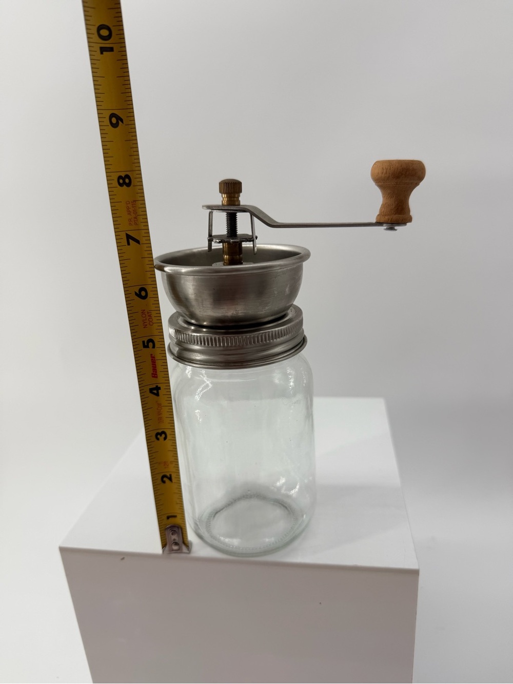 Manual Mason Jar Coffee Grinder with Silver Metal and Natural Wood Handle - Picture 4 of 4